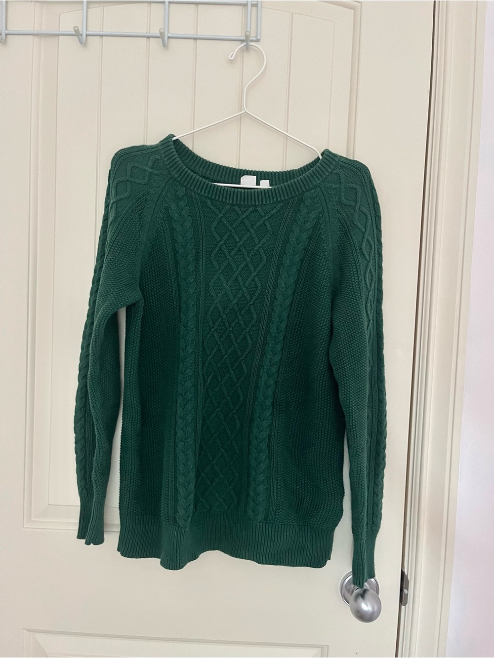 Green cable knit cotton sweater